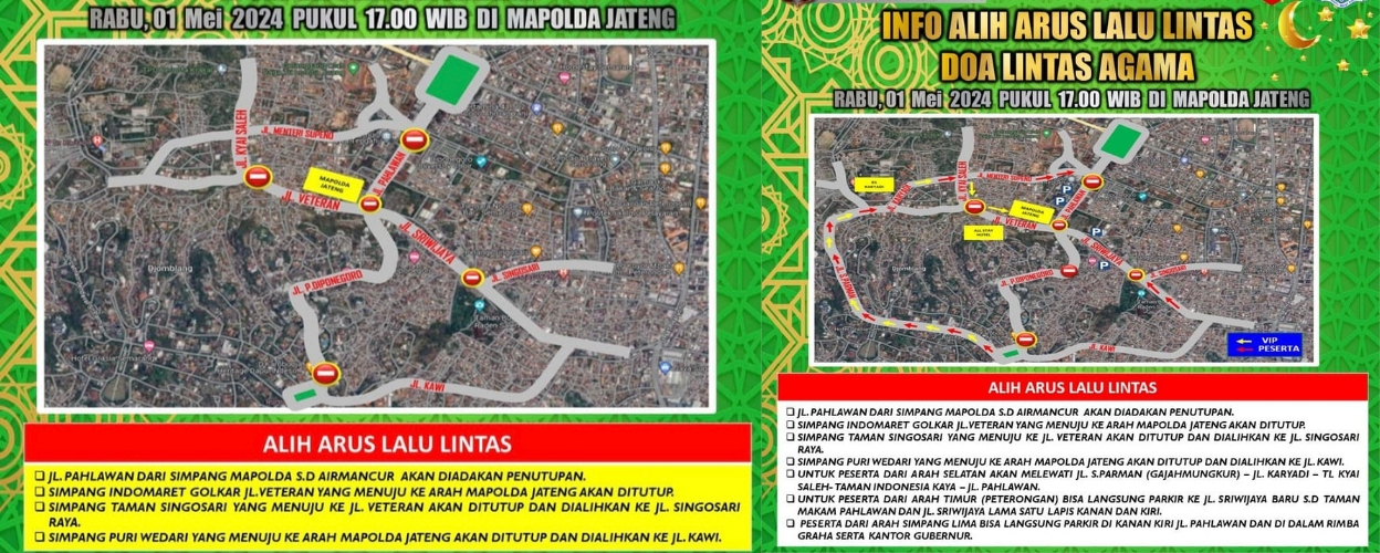 Polda Jateng Bersholawat, Pengalihan Arus Lalu Lintas Diterapkan di Beberapa Titik Sekitar Mapolda Jateng